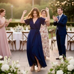 SHOW ME YOUR MUMU Navy Sophia High Low Bridesmaid Wrap Dress Size Small